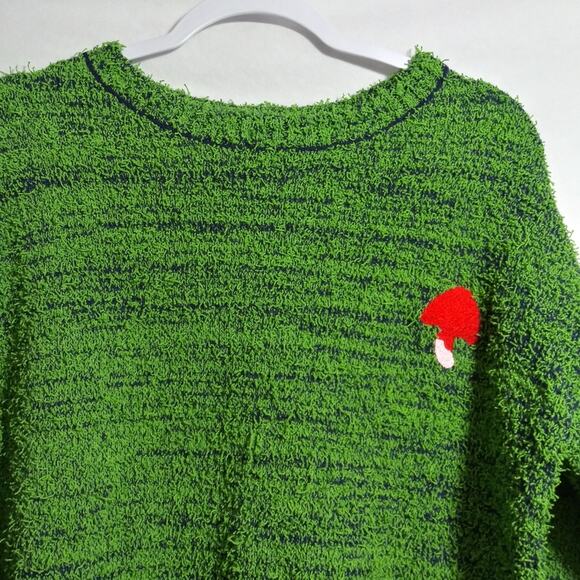 CIDER Green Fuzzy Mushroom Embroidery Sweater Novelty Casual Size Small - Picture 3 of 7